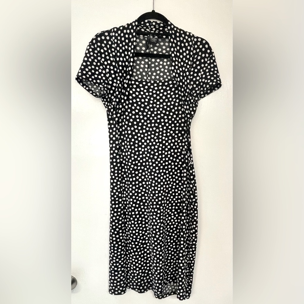 New Directions vintage black with white dots, short sleeve dress. Size S